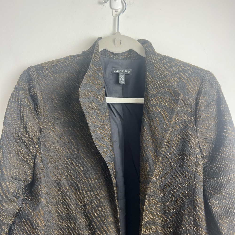 Eileen Fisher Medium Silk Blend Jacquard Wave Textured Open Front Jacket - Picture 6 of 13